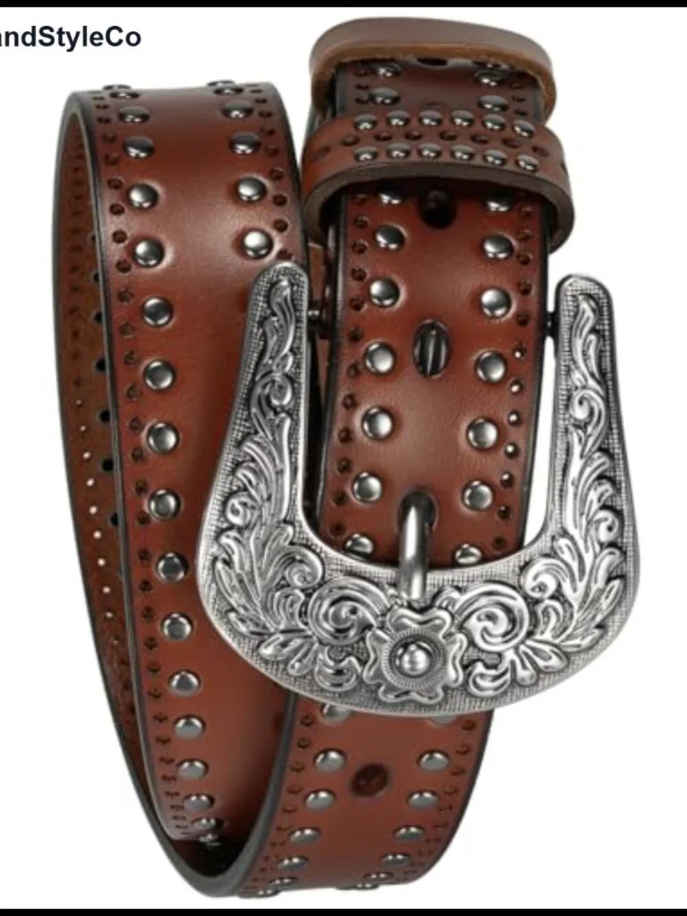 Women's Western Leather Belt Studded Silver Buckle Vintage
